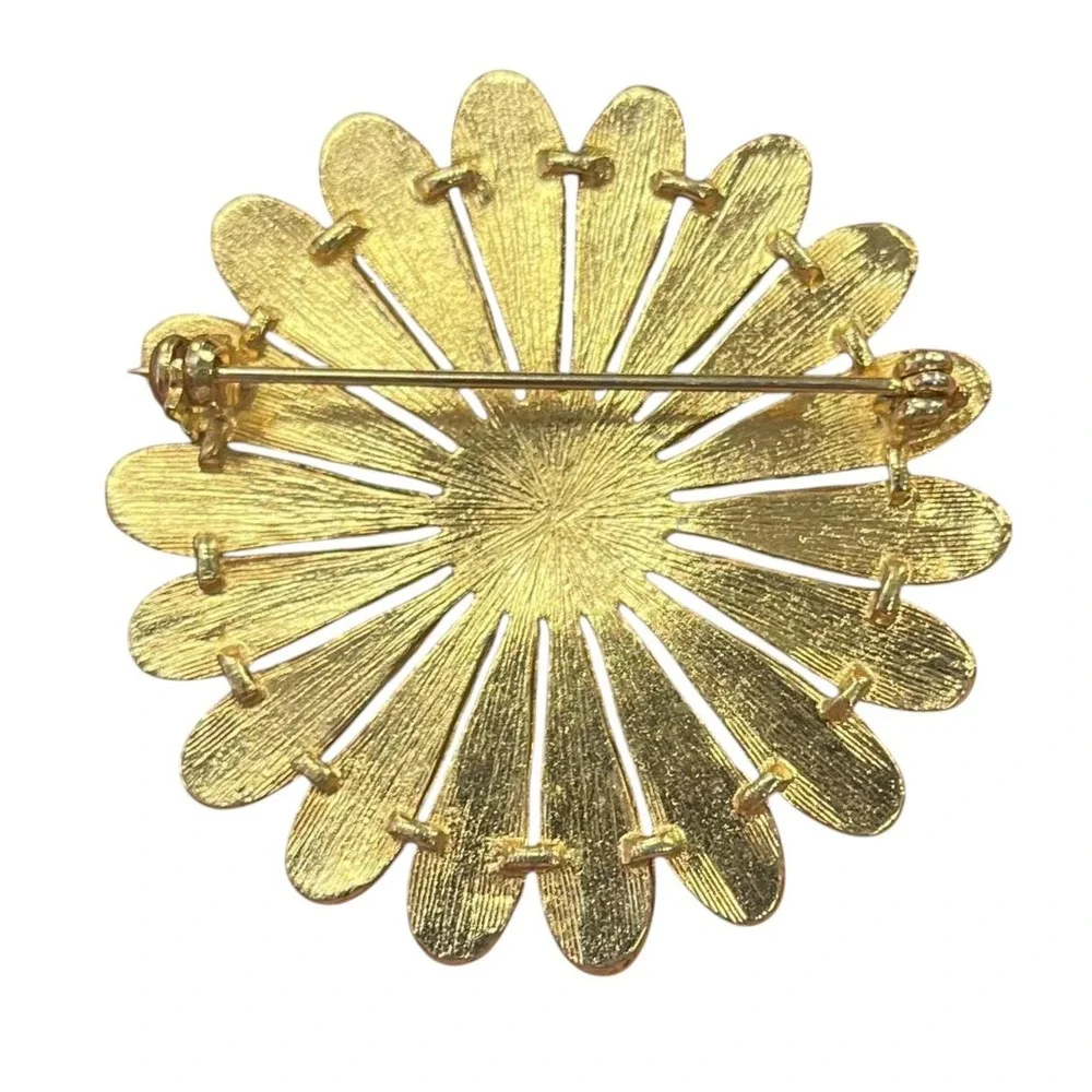 Vintage Vibrant Large Daisy Flower Turquoise Blue & Green Enamel Pin Brooch